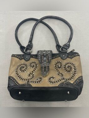 Montana West Brown Tan Western Handbag Purse Bag Rhinestone Buckle Embroidery